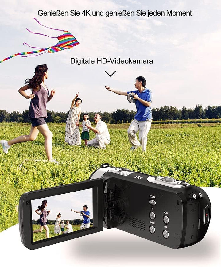 Somikon Videokamera 4K: 4K-UHD-Camcorder mit 16-fachem Zoom, WLAN, Full-HD mit 60 B./Sek. (HD Kamera
