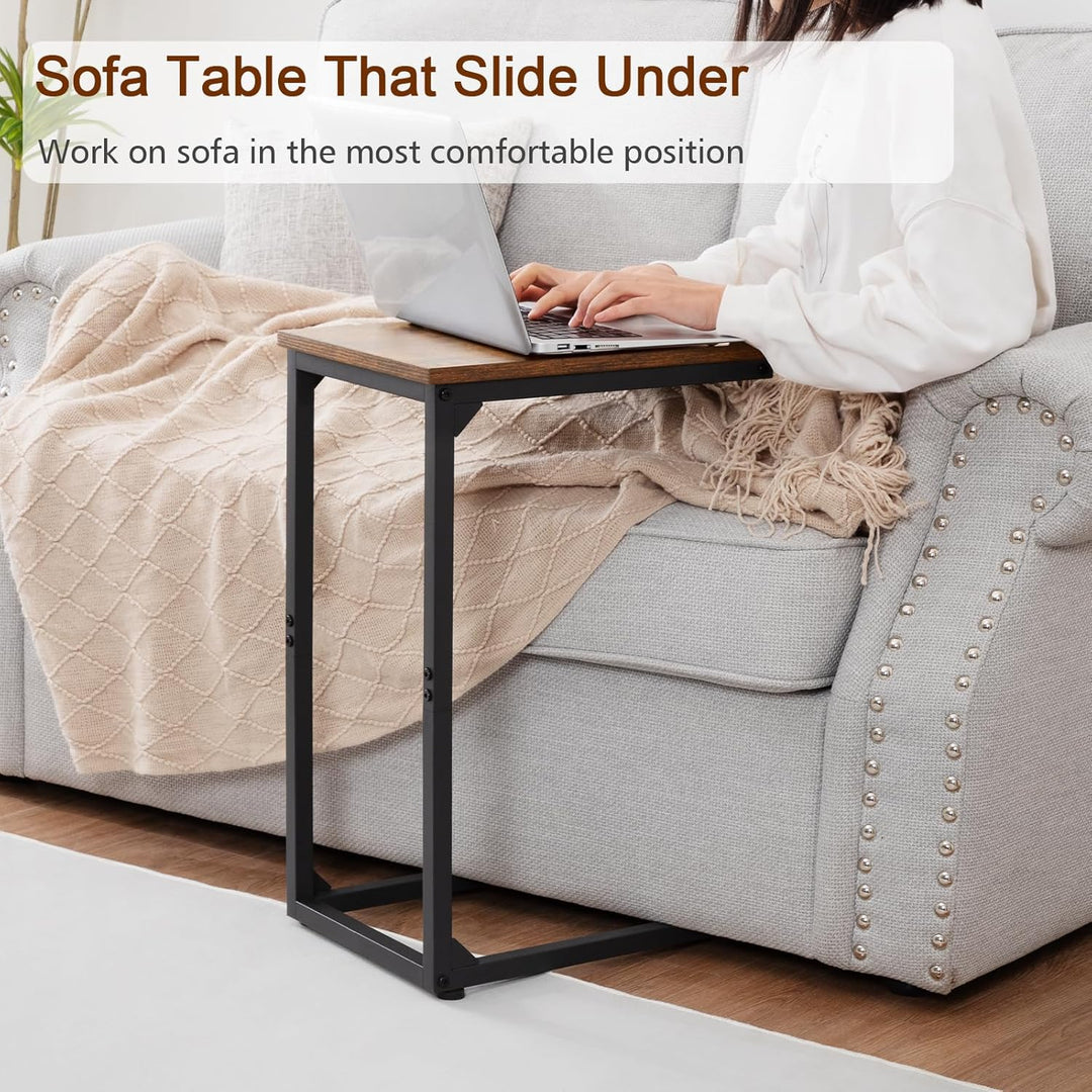 AMHANCIBLE Beistelltisch, C Form Sofa Tisch, Holz Kaffeetisch, Kleiner Couchtisch Höhenverstellbar,