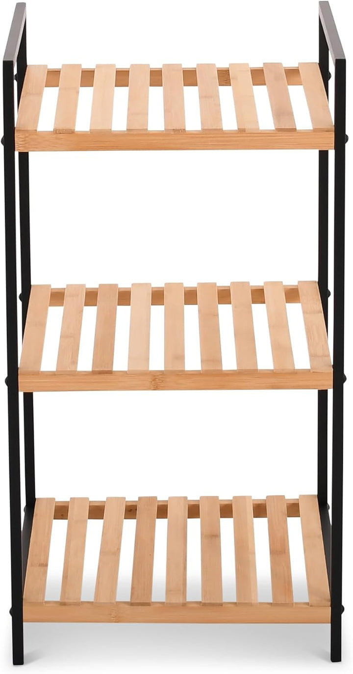 Raburg Kava Standregal, 3 Böden, Metall/Bambus, Schwarz/Holz | 3 Böden, Bambus, Metallrahmen, für Ba