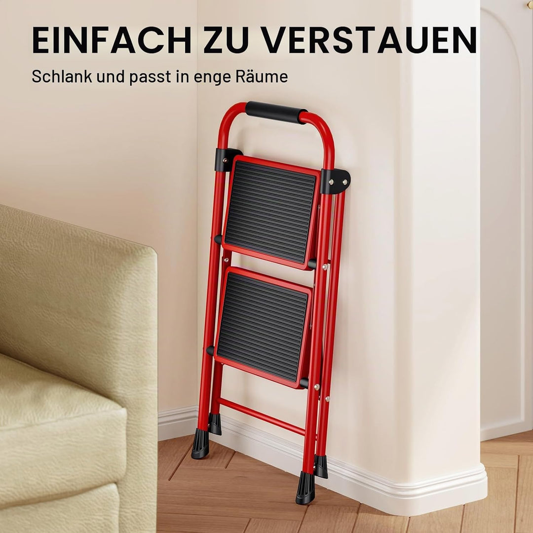 KINGRACK 2 Stufen Leiter, Trittleiter mit Handläufen, Stufenleiter, Klappleiter Tritthocker, Klapptr
