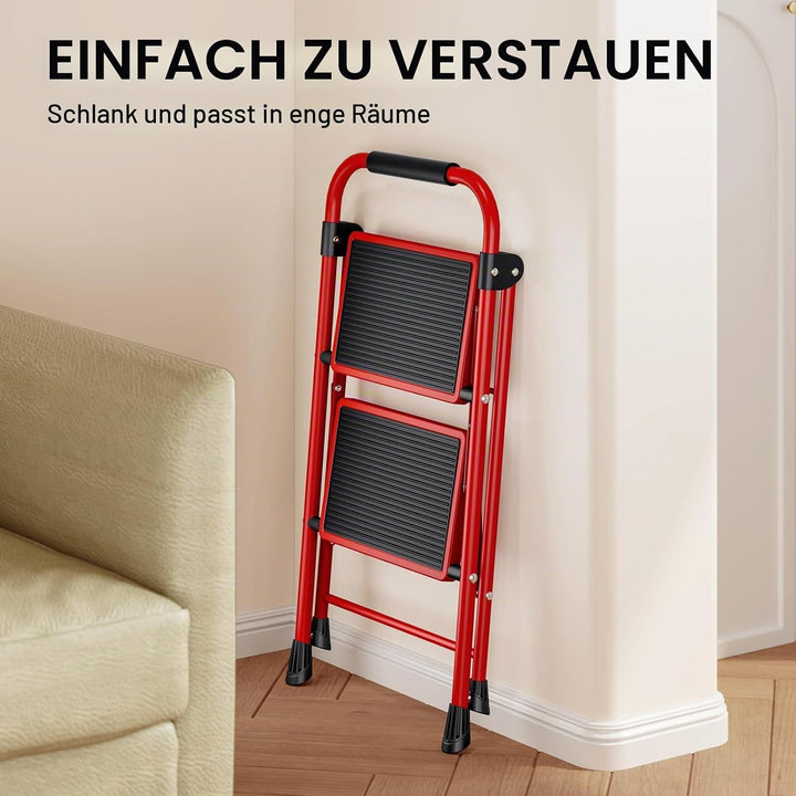 KINGRACK 2 Stufen Leiter, Trittleiter mit Handläufen, Stufenleiter, Klappleiter Tritthocker, Klapptr
