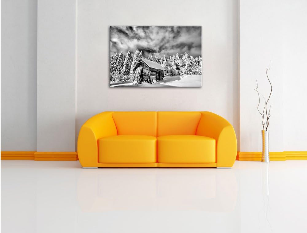Pixxprint Holzhütte im Schnee / 100x70cm Leinwandbild bespannt auf Holzrahmen/Wandbild Kunstdruck De