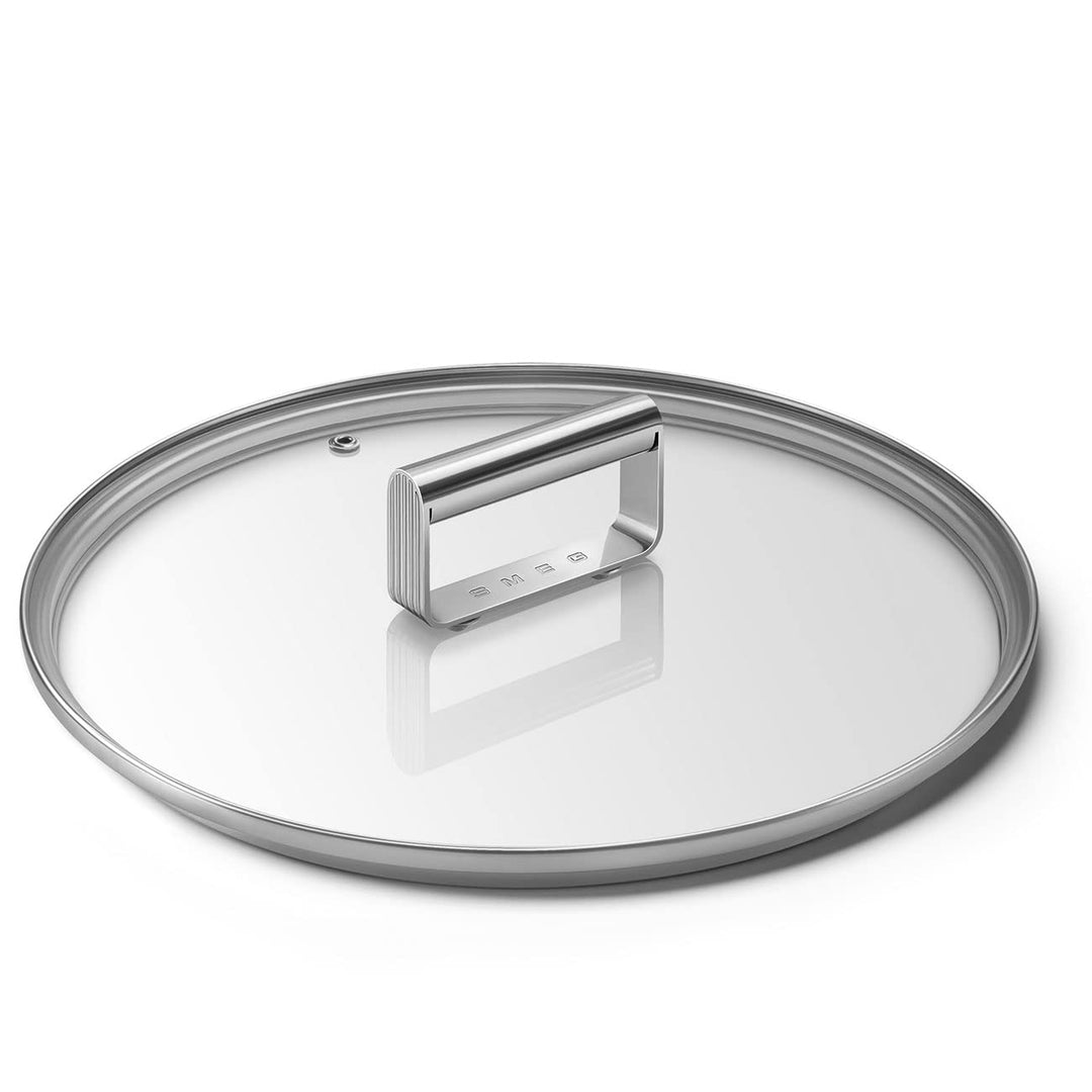 Smeg, CKFL2601, flacher Deckel aus gehärtetem Glas, Durchmesser 26 cm, Edelstahlgriff, Dampfauslass,