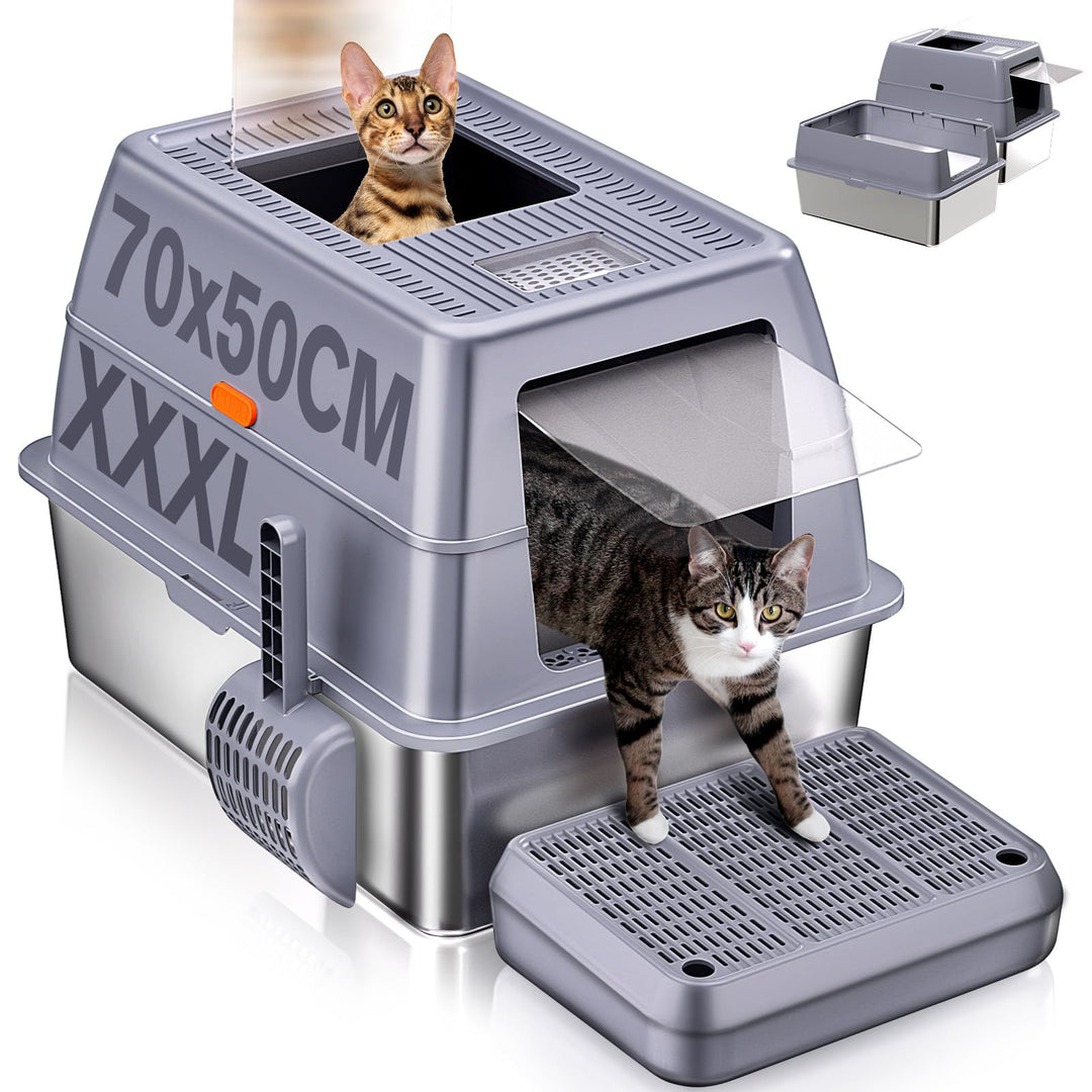 XXXL Katzenklo Edelstahl mit Deckel 70x50x45 cm 90 L extra gross Katzentoilette Edelstahl für grosse
