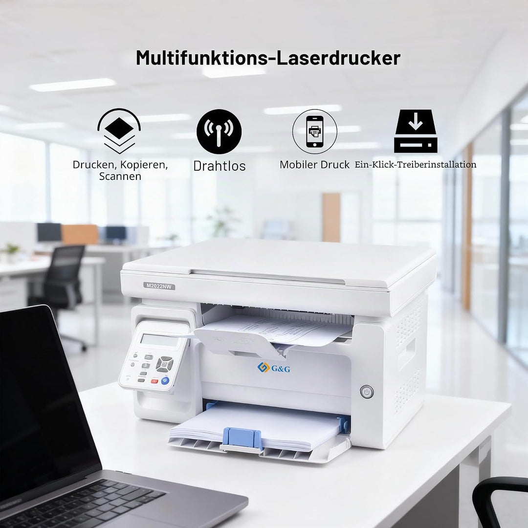 G&amp;G M2022NW Laserdrucker - Multifunktionsgerät mit Drucker, Scanner und Kopierer,Schwarz-Weiss,WLAN(