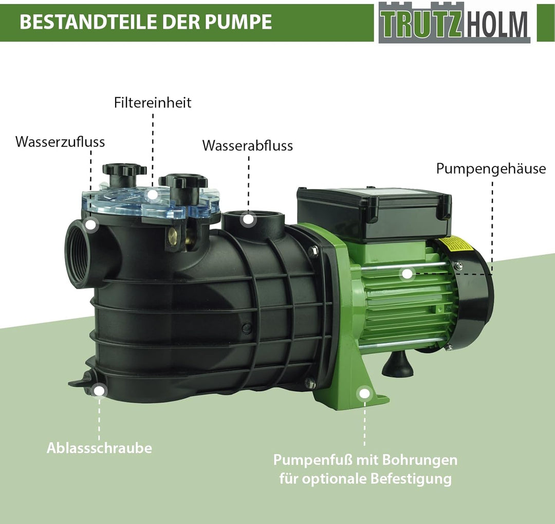 TRUTZHOLM Schwimmbadpumpe Poolpumpe Filterpumpe Umwälzpumpe Pumpe 550W 10.000 l/h oder 800W 15.000 l