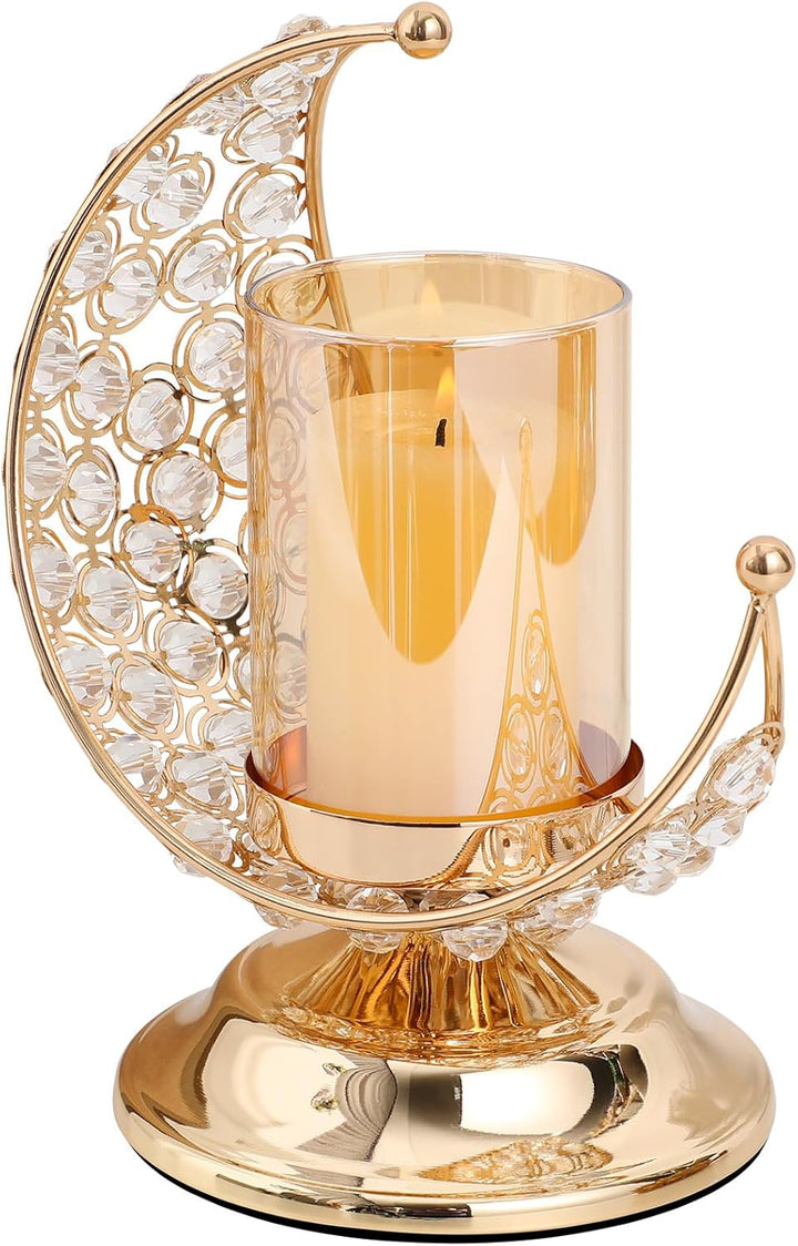 PRETYZOOM Gold Ramadan Kerzenhalter Mond Glas Teelichthalter Arabische Kerzenleuchter Metall Kerzens