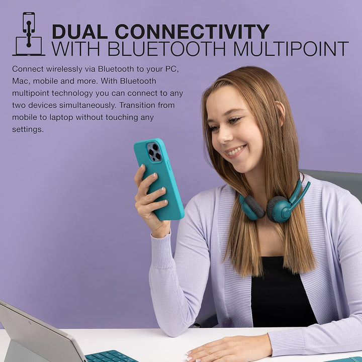 JLab Go Work Pop Wireless Headset mit Mikrofon, 50+ Std. Akku, Bluetooth On Ear PC Headset, kabellos