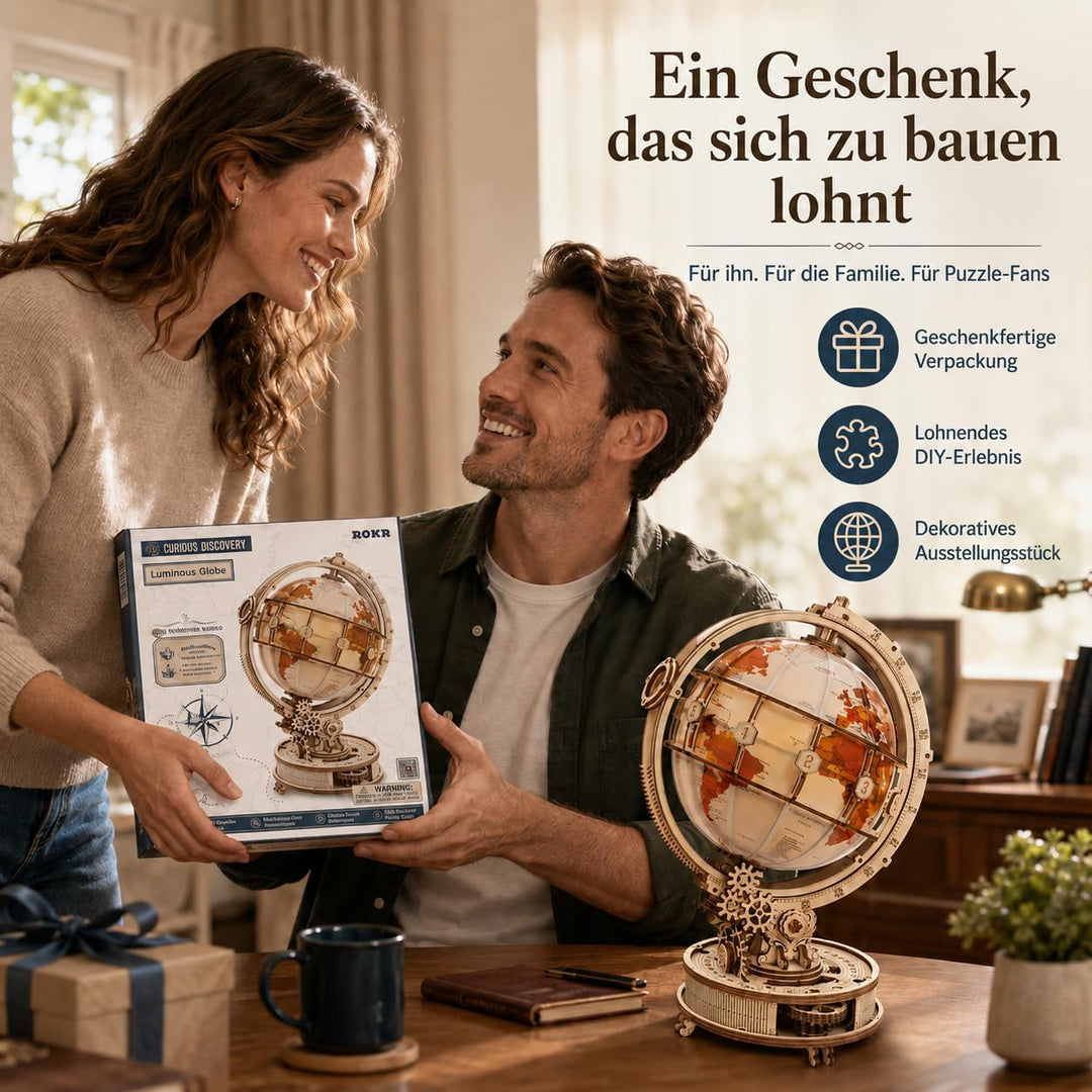 ROKR Holzpuzzle Erwachsene 3D Holz Puzzle Modell Mit Globus Modellbau, 180 Teilen, Luminous Globe