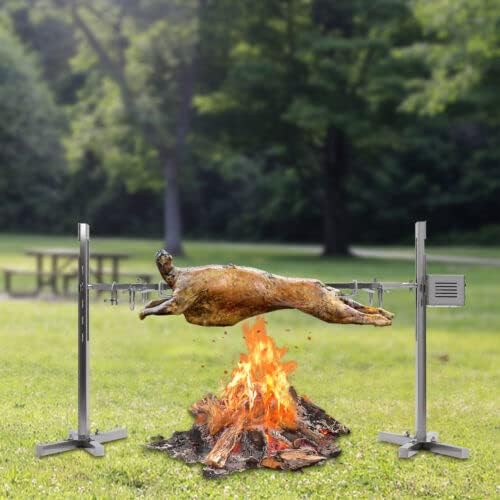 Elektrischer Grillspie Drehspie Drehspiess Grill Rotisserie Spanferkelgrill mit 2 Fleischnadeln für