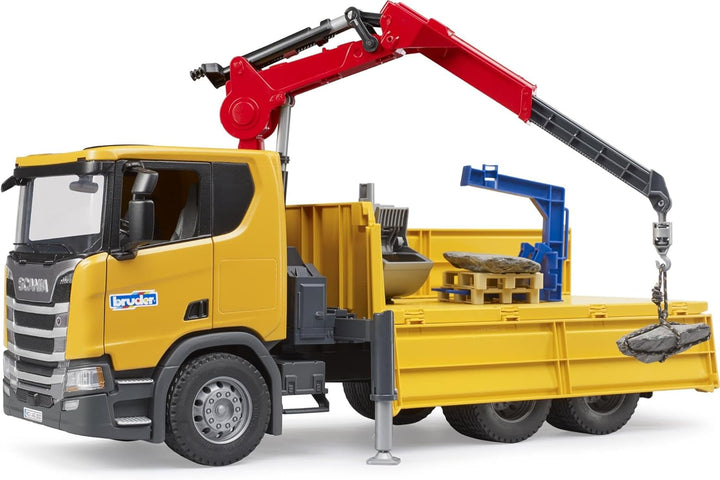 bruder 03551 - Scania Super 560R Baustellen LKW mit Kran & 2 Paletten - 1:16 Fahrzeuge, Baufahrzeug,