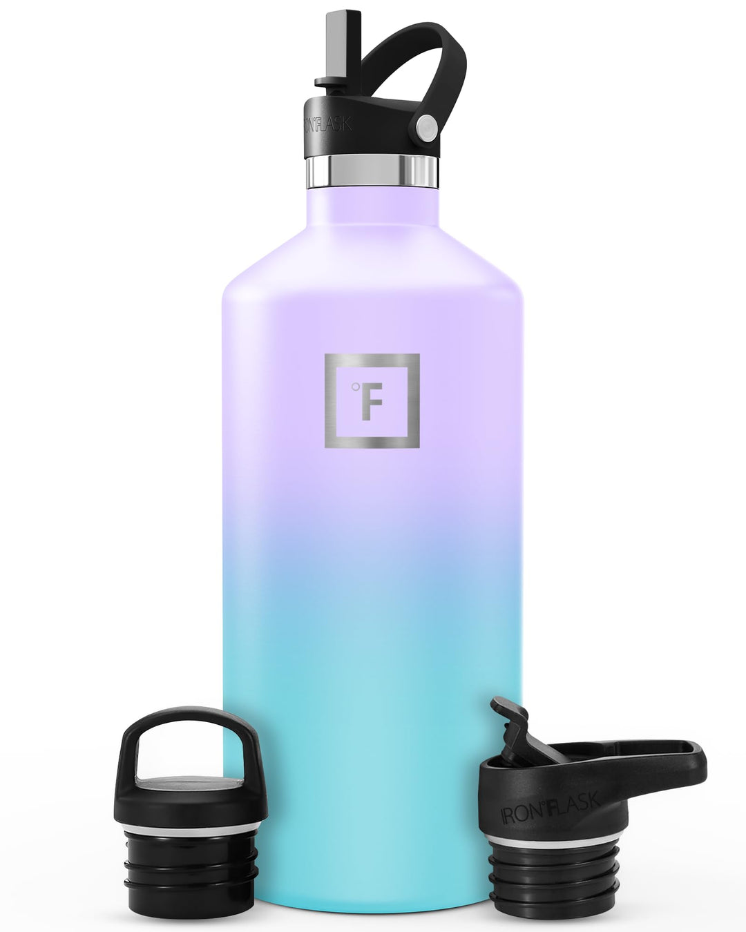 IRON °FLASK Sportwasserflasche - 1890 ml, 3 Deckel (Strohdeckel), vakuumisolierter Edelstahl, heiss