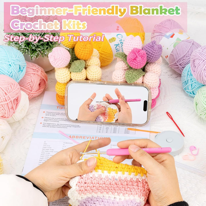 Alvian Häkelset für Anfänger, Regenbogen-Decke, Häkeln, DIY-Strick-Starter-Set, enthält Garn, Metall