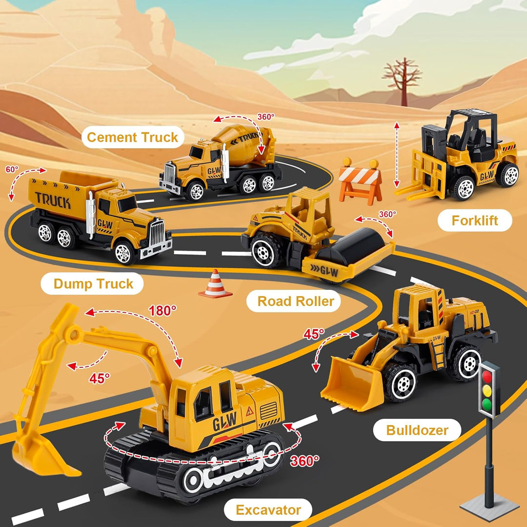 Naxudcoo Baufahrzeug Spielzeug für Kinder, LKW Spielzeugset mit Bagger, Autotransporter, Bulldozer,