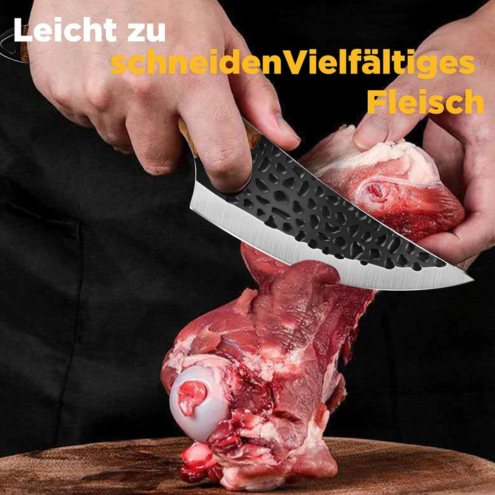 OOKUU Kochmesser Küchenmesser, Fleischerbeil Hackmesser mit Messerschärfer und Lederscheide, Profi A