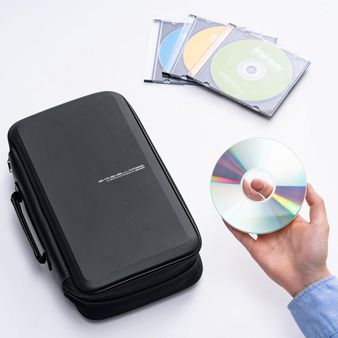 SANWA CD Tasche 104 Kapazität, Tragbare CD/DVD/Blu-ray Aufbewahrung mit Reissverschluss und Griff, H