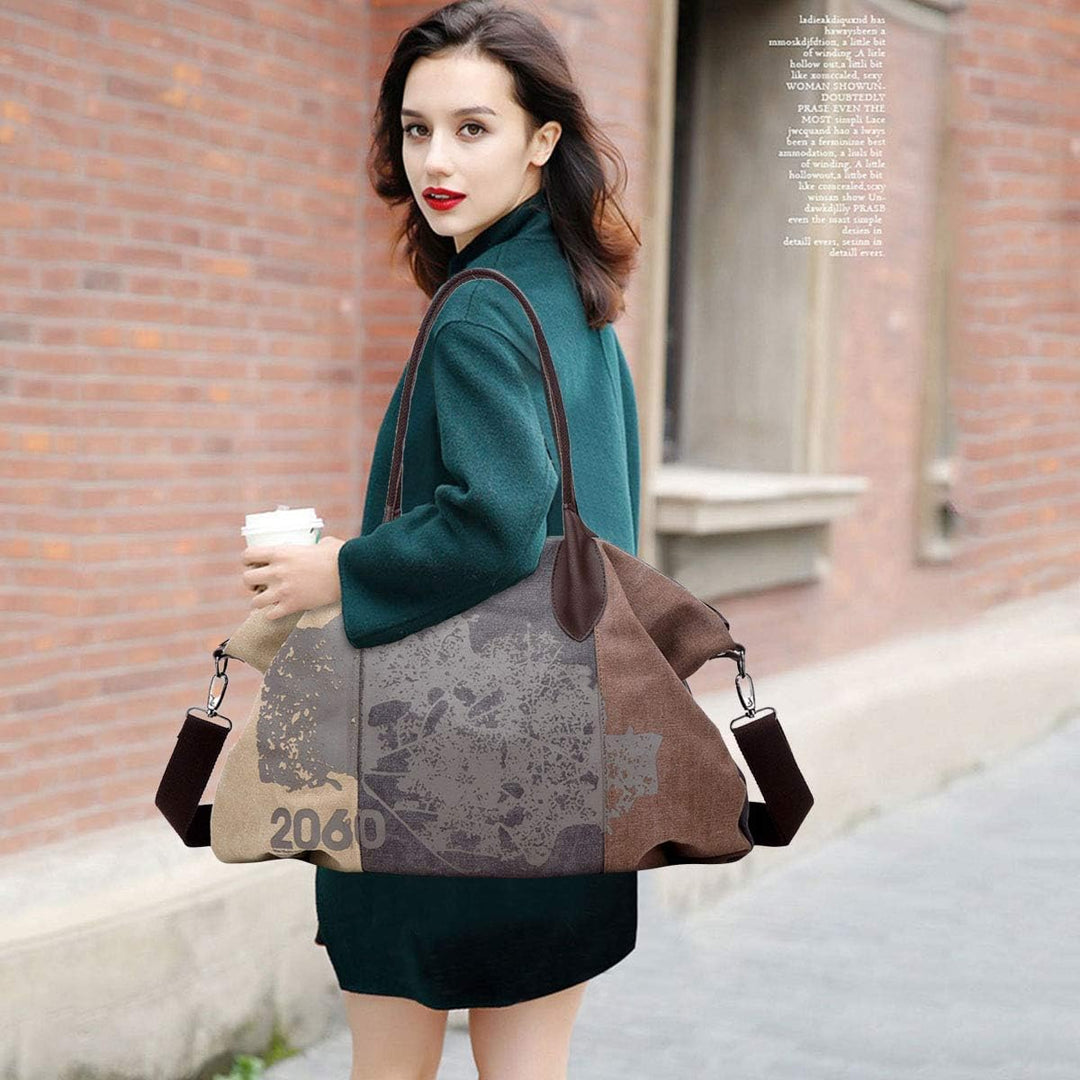 NICOLE & DORIS Canvas Damen Handtasche Henkeltaschen Tragetaschen für Frauen grosse Schultertasche D