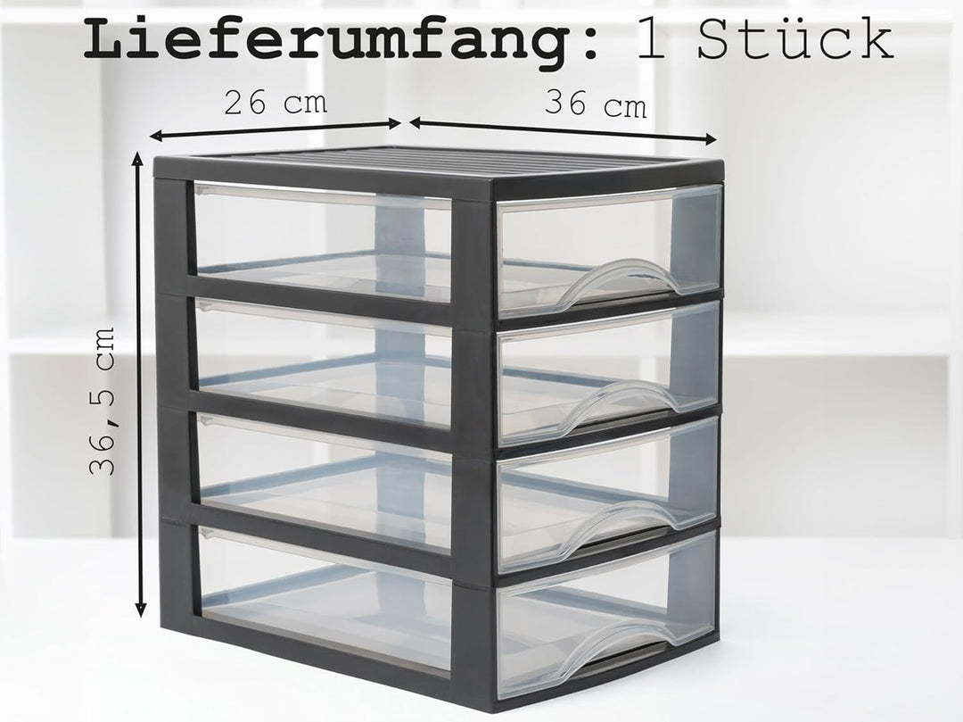 Hausfelder Schubladenbox A4 mit 6 Schubladen inkl. Aufkleber, Schubladenturm Box aus Kunststoff für