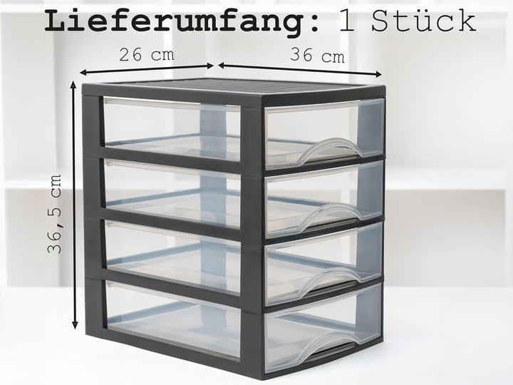 Hausfelder Schubladenbox A4 mit 6 Schubladen inkl. Aufkleber, Schubladenturm Box aus Kunststoff für