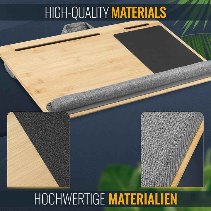 RICOO Laptopkissen Knietablett mit Kissen XXL Betttablett Laptoptisch Bambus &amp; Mauspad Schoss Kissen