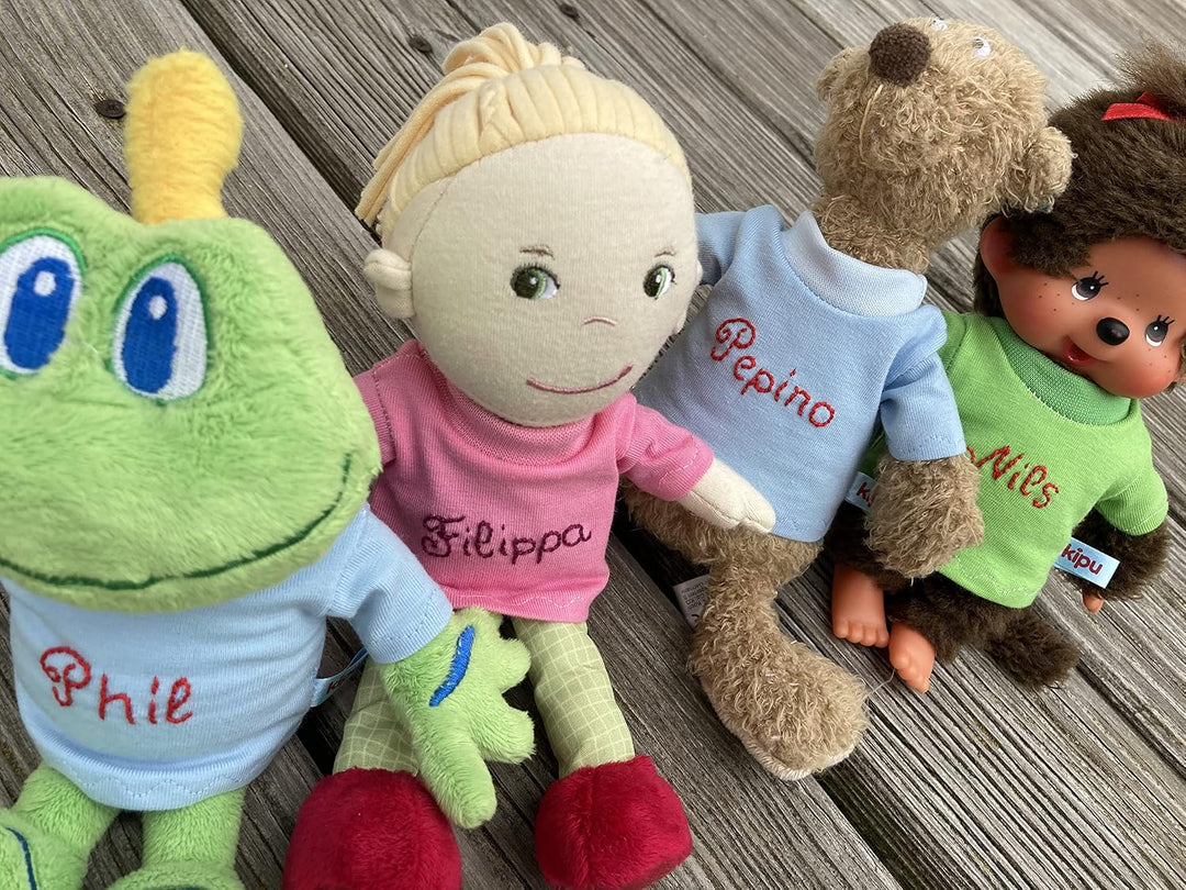 personalisiertes T-Shirt Gr. 20 cm für mini Puppen Teddy Kuscheltier Plüschie Puppenkleidung handmad