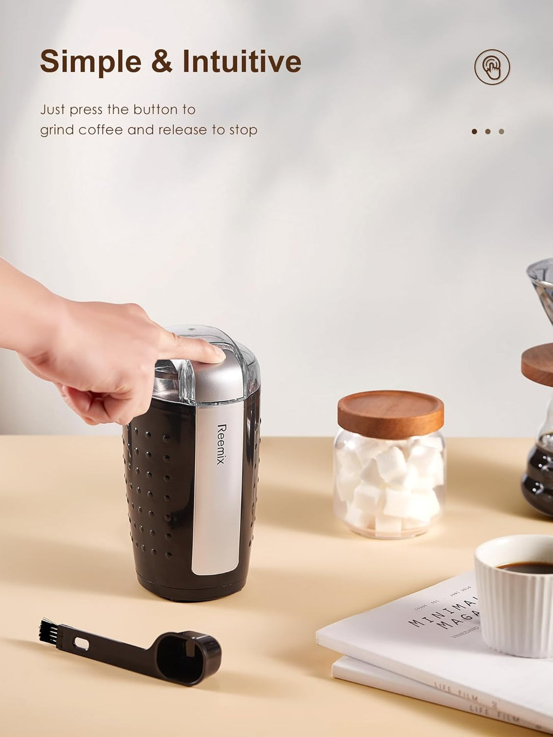 Kaffeemühle, Reemix Elektrische Kaffemühle, 100g Füllmenge, Kaffeemühle und Gewürzmühle in Einem, Ed