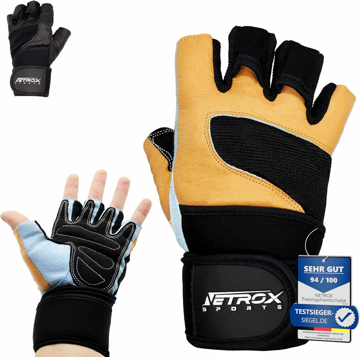 NetroxSports® Professionelle Fitnesshandschuhe mit Handgelenkbandage für schwere Gewichte | echtes L