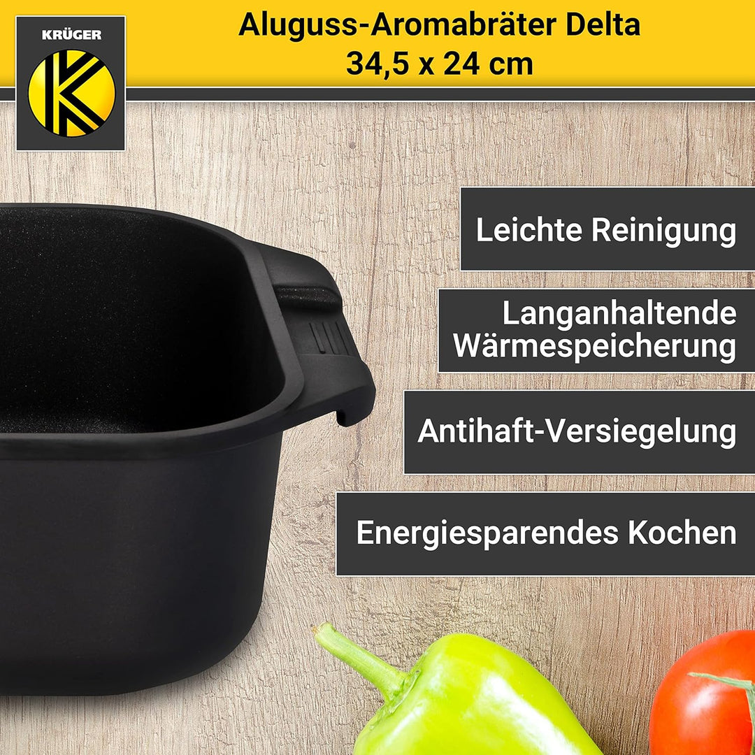 Krüger Aluguss-Bräter - Bräter mit Antihaft-Versiegelung (Aluguss-Aromabräter Delta - mit Induktion