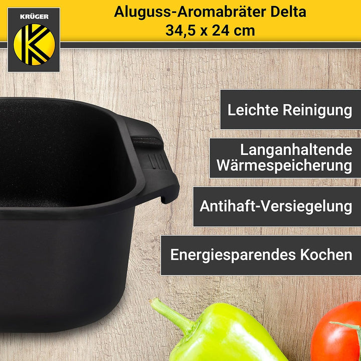 Krüger Aluguss-Bräter - Bräter mit Antihaft-Versiegelung (Aluguss-Aromabräter Delta - mit Induktion