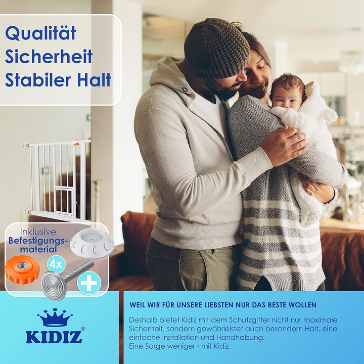 KIDIZ® Türschutzgitter Absperrgitter Treppengitter Kindergitter | mit Türe für Hunde und Katzen, Hau