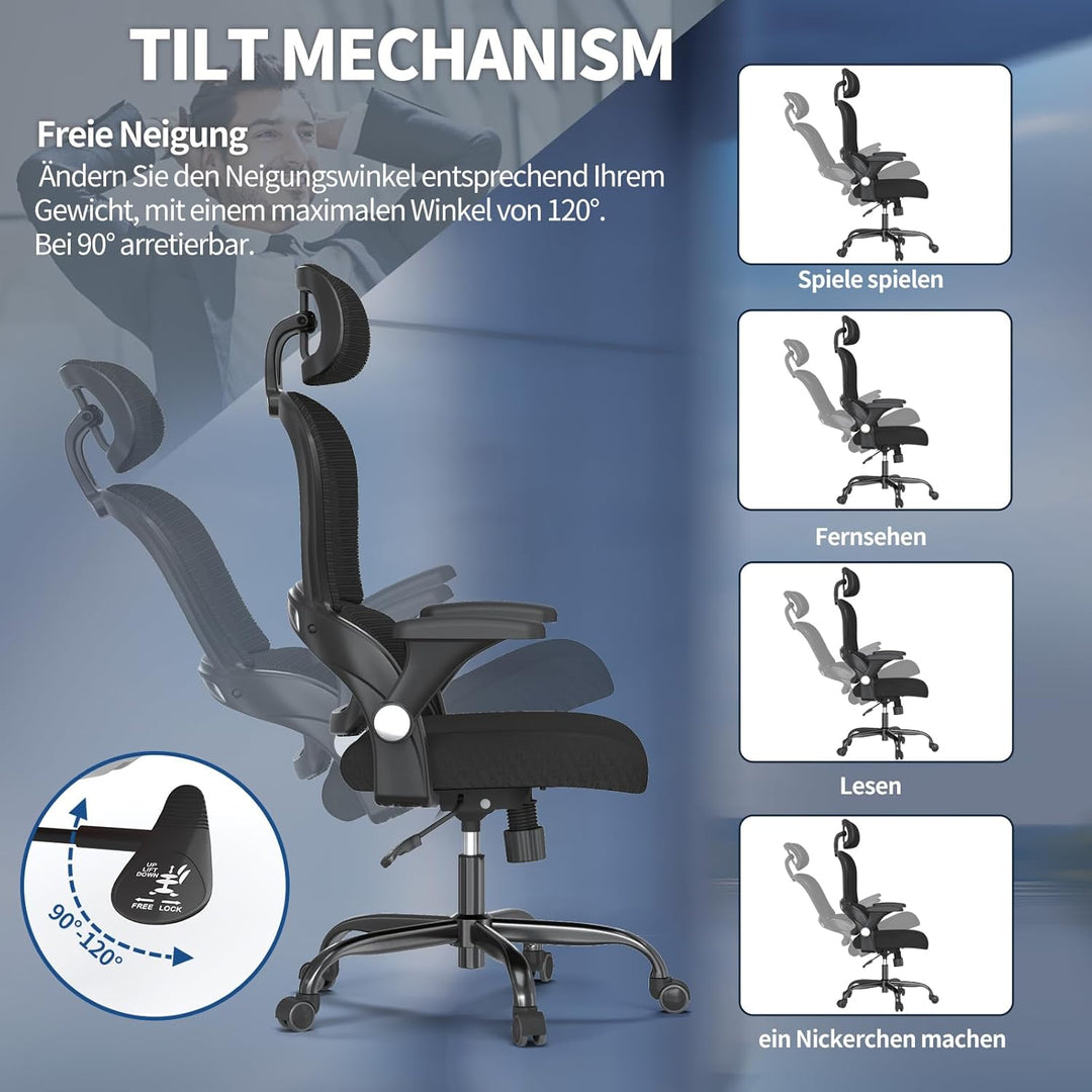 TRALT Ergonomischer Bürostuhl - Schreibtischstuhl mit Verstellbare Kopfstütze Höhenverstellbarer Bür