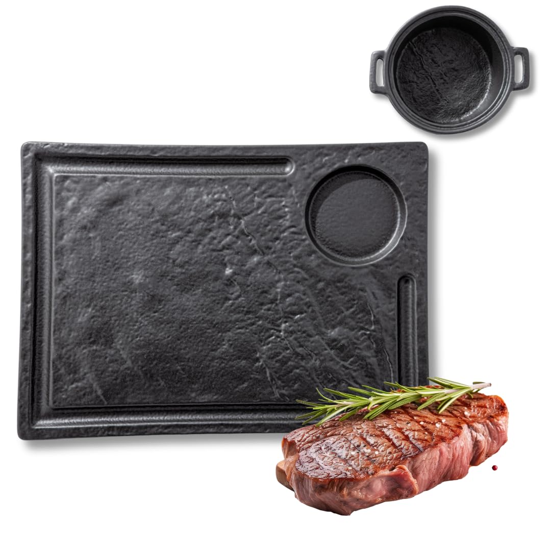 Wilmax | Servierplatte mit Kochtopf | Natursteinimitat | Handglasiert | Sicher | Robust | Kratzfest