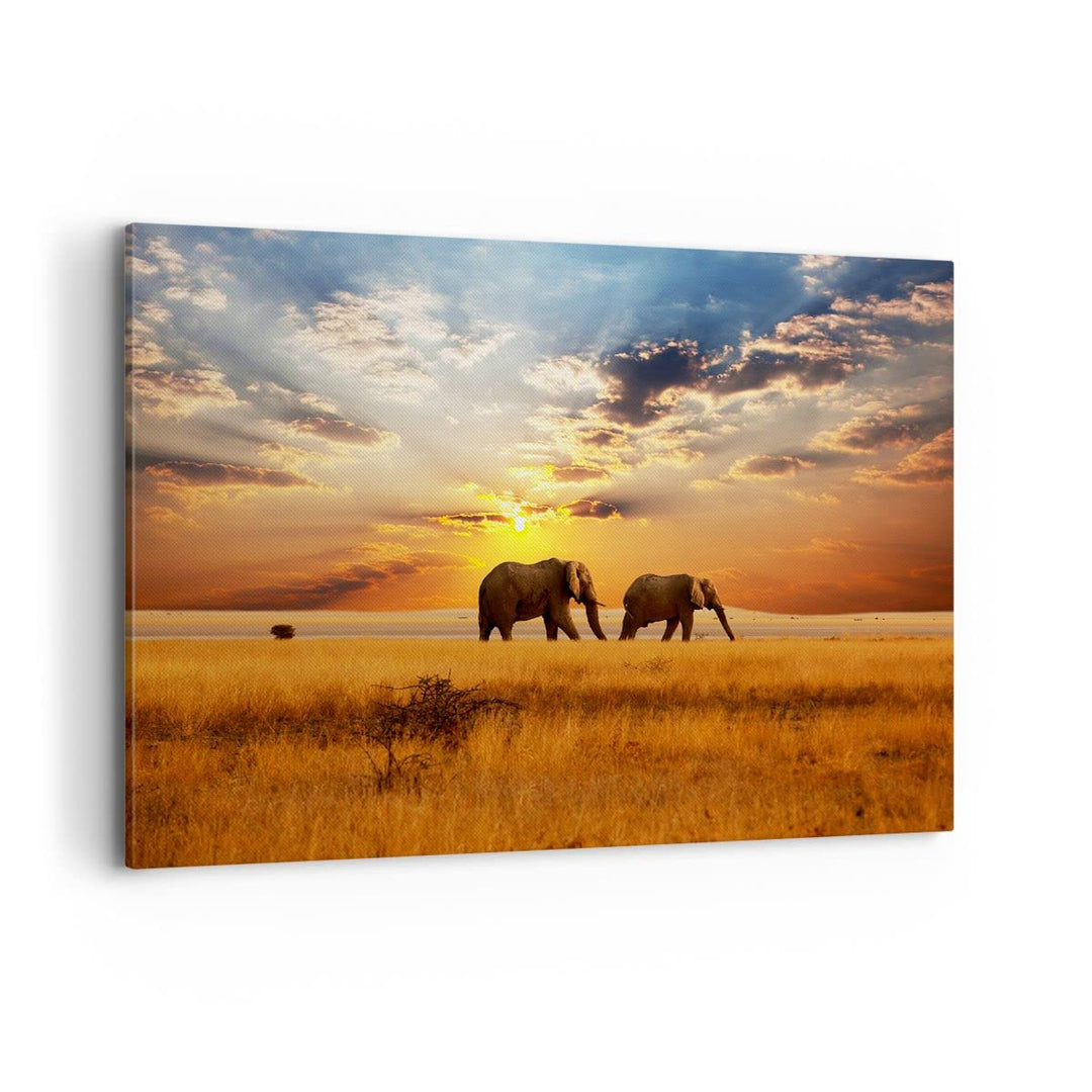 Bilder auf Leinwand 100x70cm Leinwandbild Elefanten Safari Dschungel Busch Gross Wanddeko Bild Schla