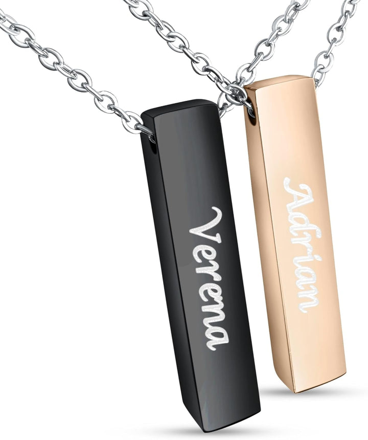 Hanessa 2 Stück Personalisierte Kette mit Gravur Edelstahl 50 cm mit Herz-hälften Anhänger in schwar