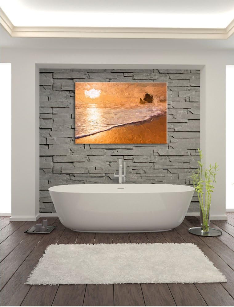 Pixxprint Sonnenuntergang Ozean Kunst Pinsel Effekt, Format: 100x70 auf Leinwand, 100x70