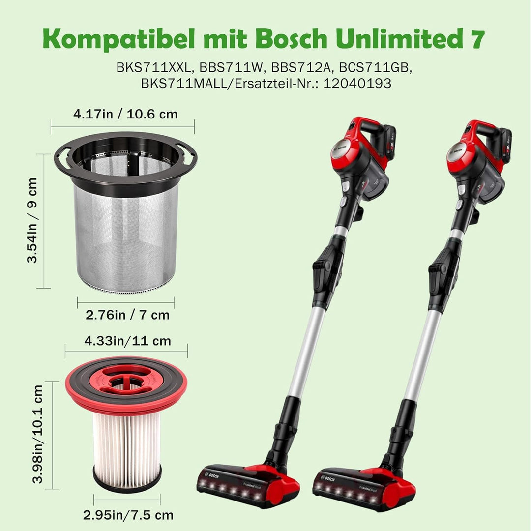 Ersatzfilter für Bosch Unlimited 7, Waschbarer HEPA-Filter aus Edelstahl Zubehör Wrsatzteile für Bos