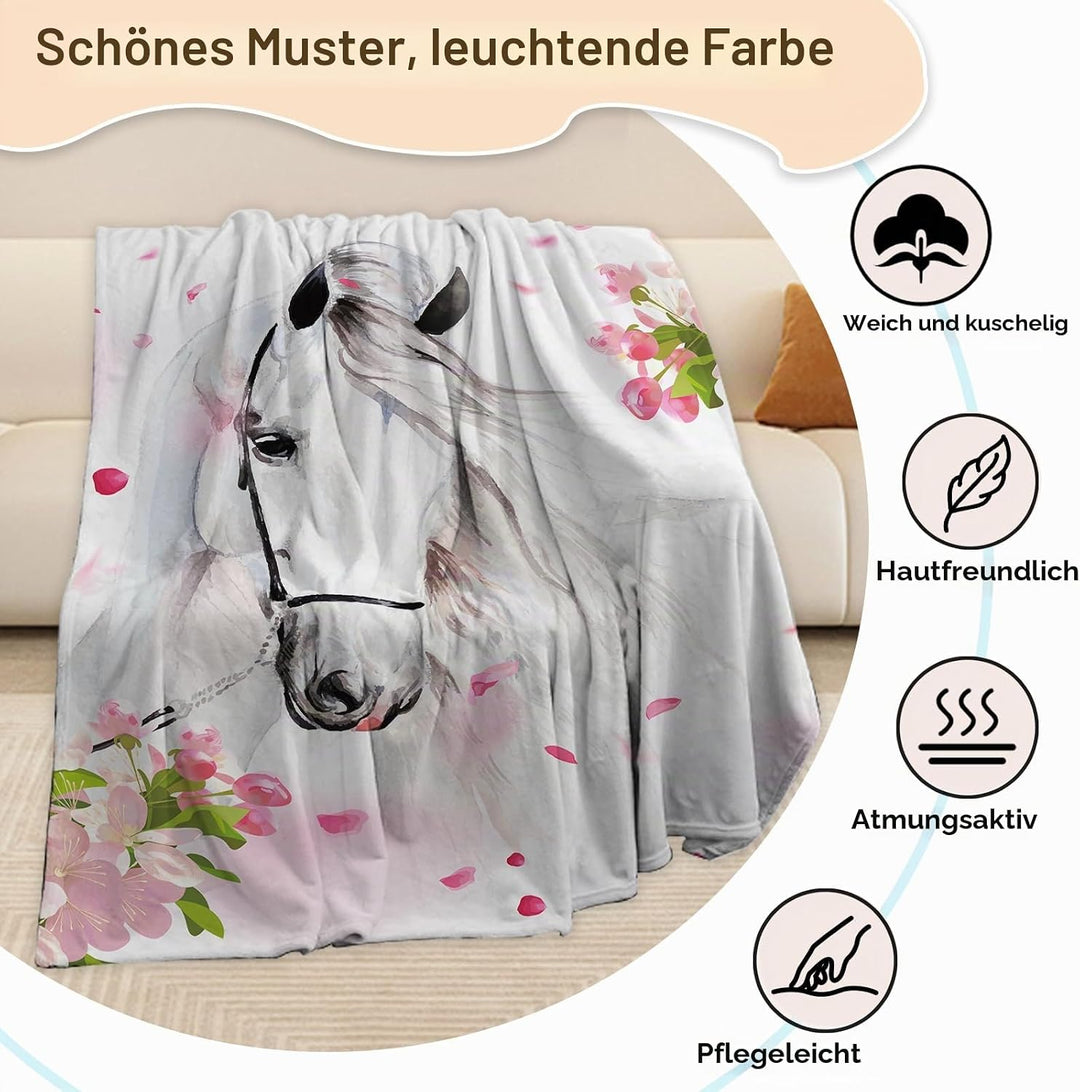 Pferd Kuscheldecke Flanell Decke,Kinderdecke 3D Pferd Flauschige Plüsch Decke,Wohndecke Fleecedecke