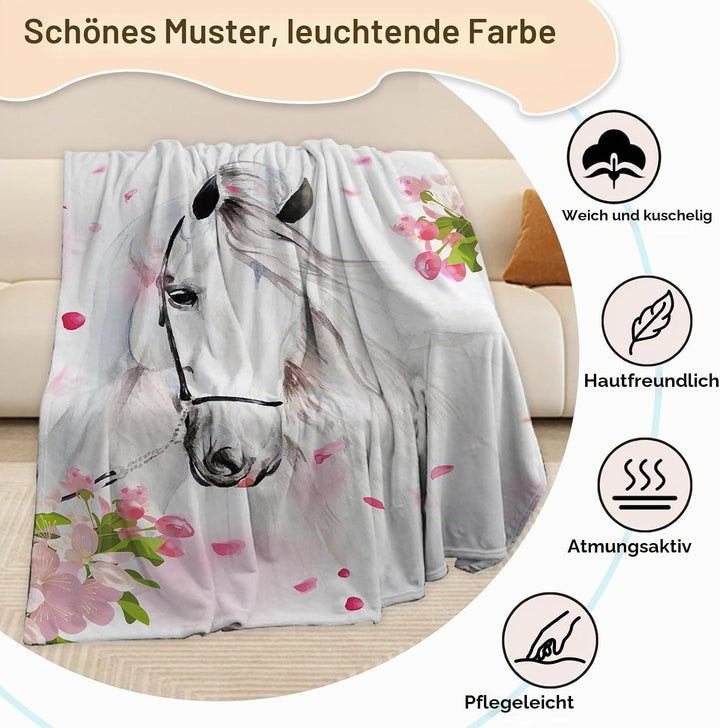 Pferd Kuscheldecke Flanell Decke,Kinderdecke 3D Pferd Flauschige Plüsch Decke,Wohndecke Fleecedecke