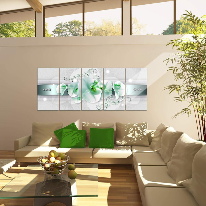 Runa Art Wandbild XXL Blumen Orchidee Wohnzimmer Schlafzimmer 200 x 80 cm Grau Grün 5 Teilig - Made