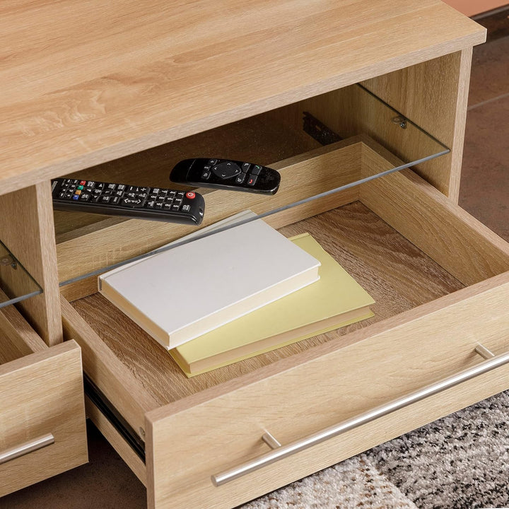 Baroni Home TV-Schrank für Wohnwand mit 2 Ablagen und 2 Schubladen, Loch für Kabeldurchführung aus M