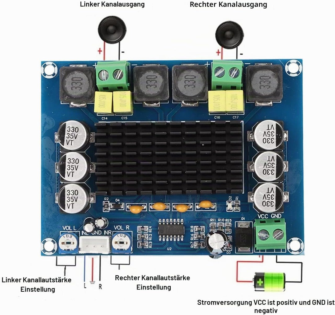Digitale Stereo-Verstärkerplatine, Zweikanal DC 12‑24 V 2 X 120 W TPA3116D2 HIFI-DIY-Audio-Leistungs