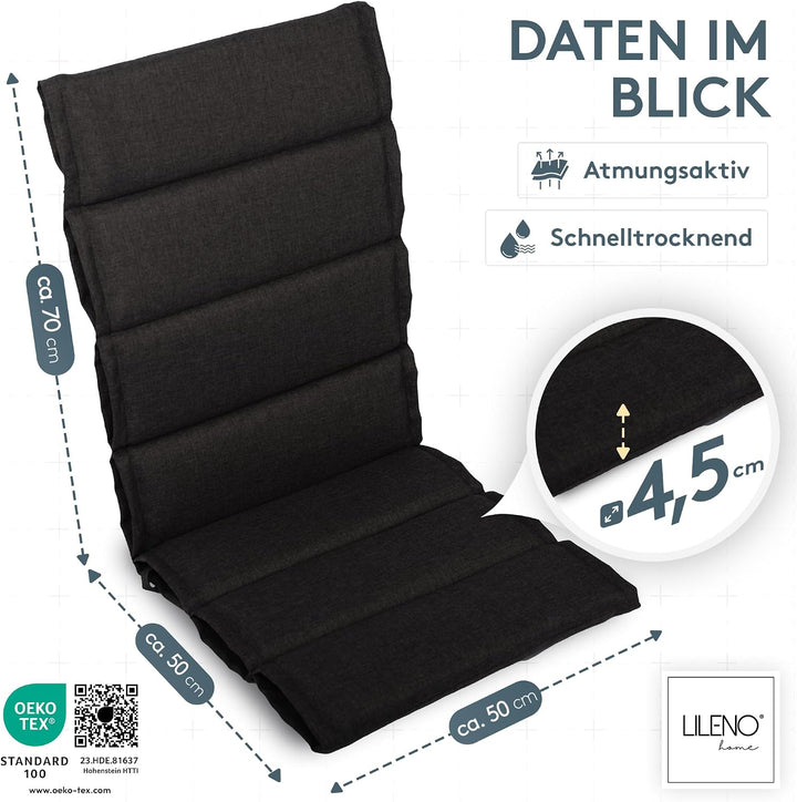 LILENO HOME Gartenstuhl Auflagen als [2er Set - Hochlehner] in Anthrazit - Bequeme Liegen als Sitzau