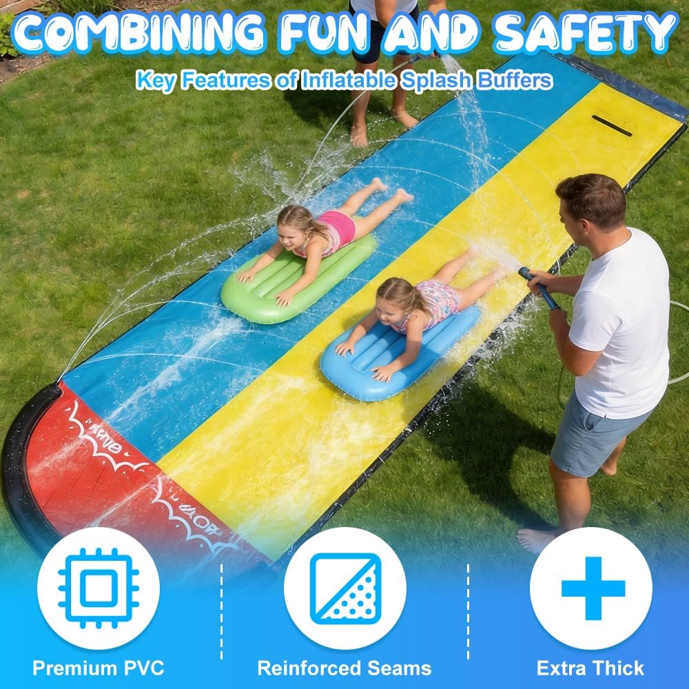 Wasserrutsche Garten für Kinder, 15.7ft/480cm Wasserrutschbahn mit 2 Bodyboards, Doppelte Rutschbahn