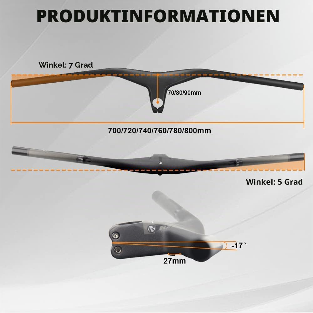 RXL SL MTB Downhill Carbon Lenker - Integrierter Riser 28.6mm, 720x70mm für Mountainbike und Fahrrad