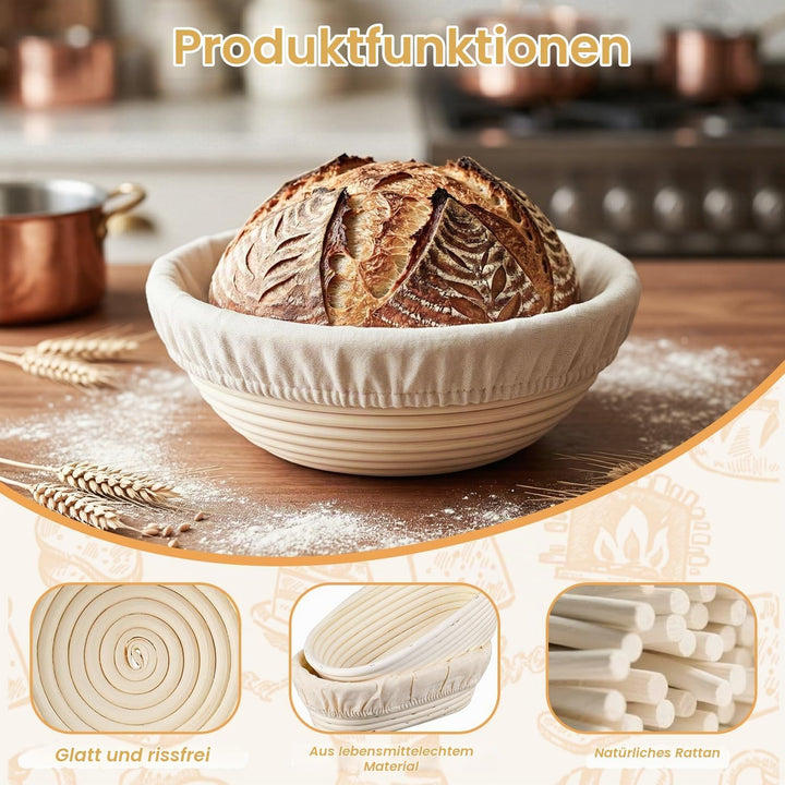 Gärkörbchen Für Sauerteig Starter Set, 2 Gärkorb Brot(23cm rund &amp; 25cm oval), 900ml Sauerteig Glas S