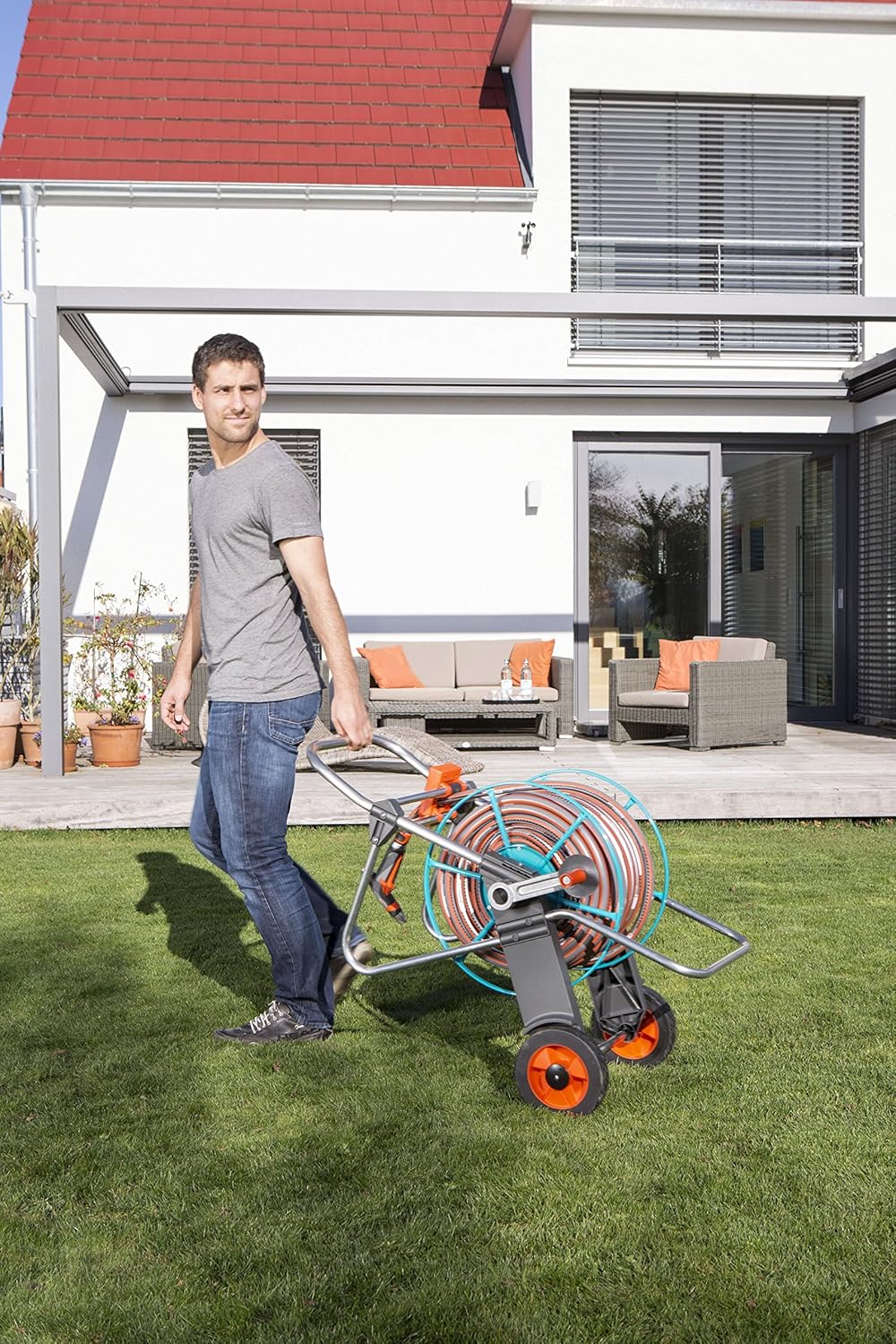 Gardena Metall Schlauchwagen 100: Stabile, beschichtete Schlauchtrommel & Comfort HighFLEX Schlauch