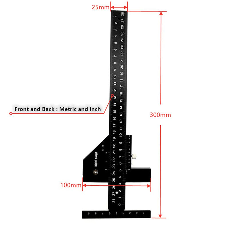 Multi-Schiebe-Tiefenmesser, Aluminiumlegierung, T-Quadrat-Lineal, Holzbearbeitungs-Anreisser, Messwe