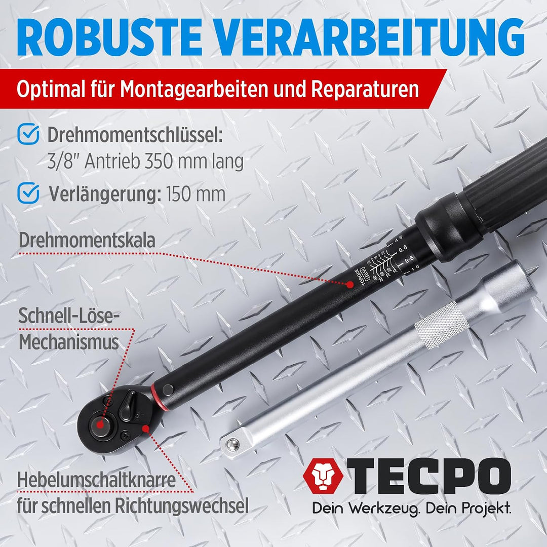TECPO Motorrad Drehmomentschlüssel Set 3/8" 5-60Nm Schlüssel feine Abstufung, 3/8" 5-60Nm