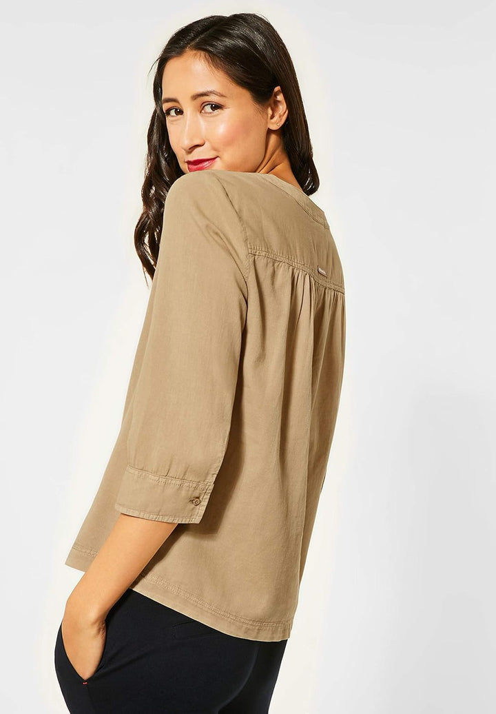 Street One Damen Bluse in Cord-Optik Pure Sand 34 Ärmel mit Schlitz und Knopf, Leichte Baumwolle