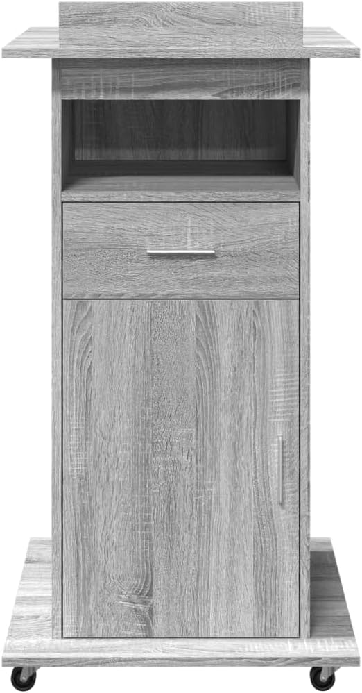vidaXL Rednerpult mit Rollen &amp; Schublade Grau Sonoma 55x55x107 cm Grey Sonoma, Grey Sonoma